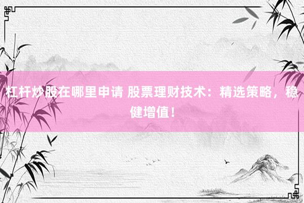 杠杆炒股在哪里申请 股票理财技术：精选策略，稳健增值！